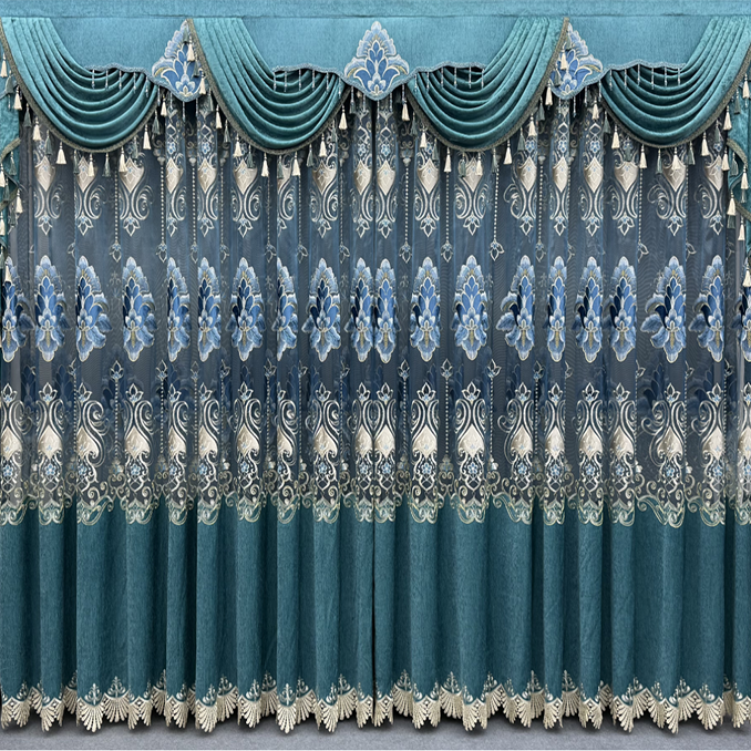 2.7m高欧式大镂空水溶绣花窗帘客厅雪尼尔面料（定制款不支持退换）