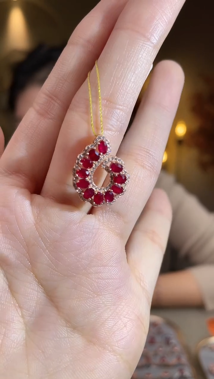 银S925镶嵌颈饰红宝石颈饰