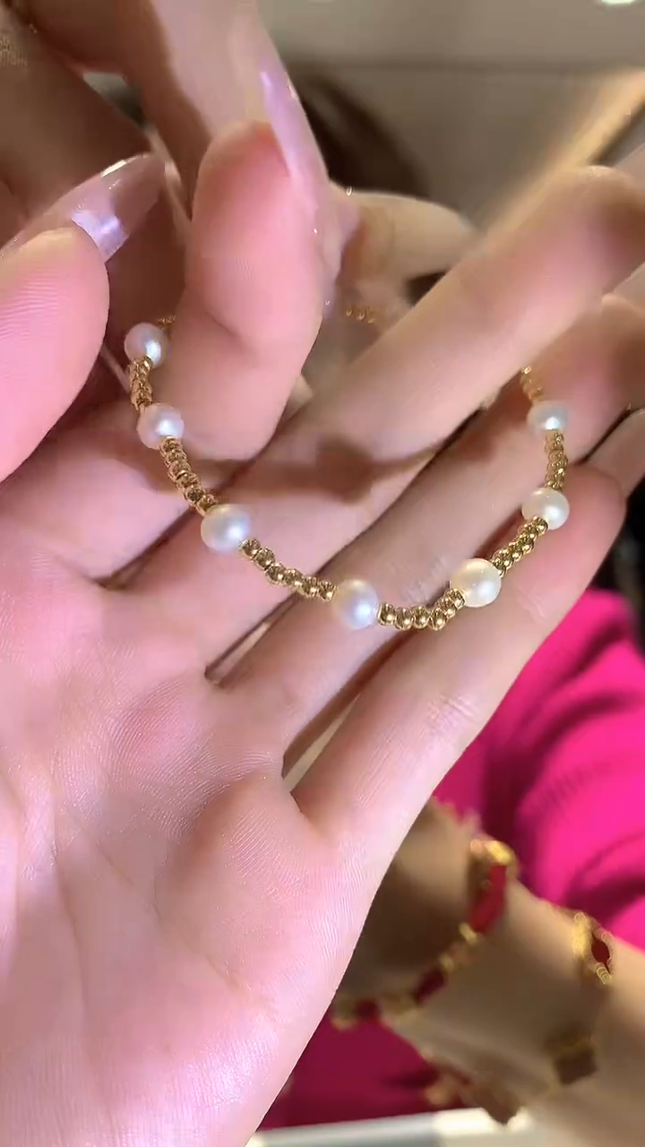 【闪购商品】淡水珍珠手串足金镶嵌手串    