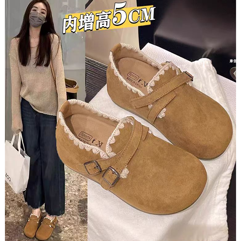 厚底内增高超火一脚蹬勃肯鞋女秋冬外穿2025新款休闲全包勃肯单鞋