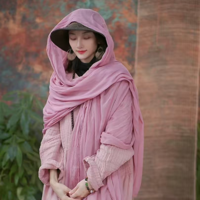 静一棉麻【若心】秋冬百搭纯色围巾（宽1m长2.5m)