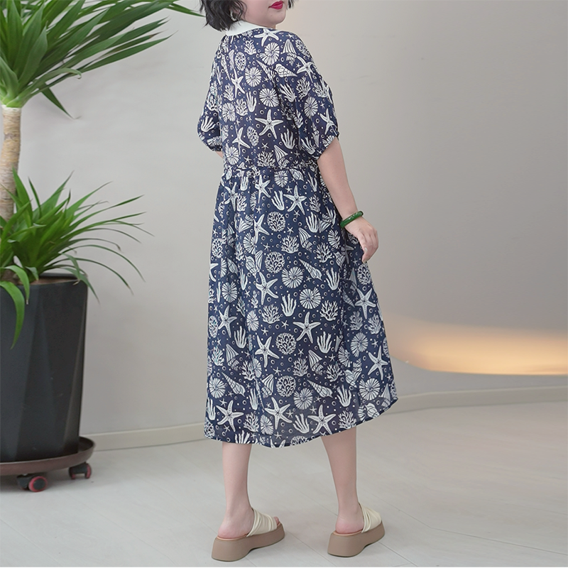 呼吸巴厘纱连衣裙自带里衬大码海洋世界透气薄软夏季中长款过膝裙