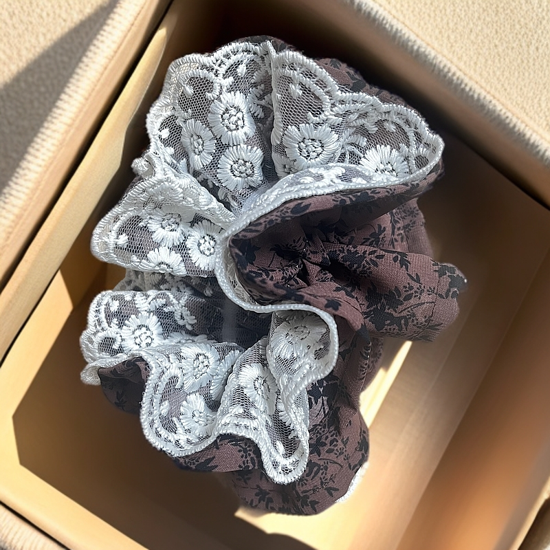 韩系碎花蕾丝大肠发圈女高级感丸子头双层大号发饰头绳女发圈ins