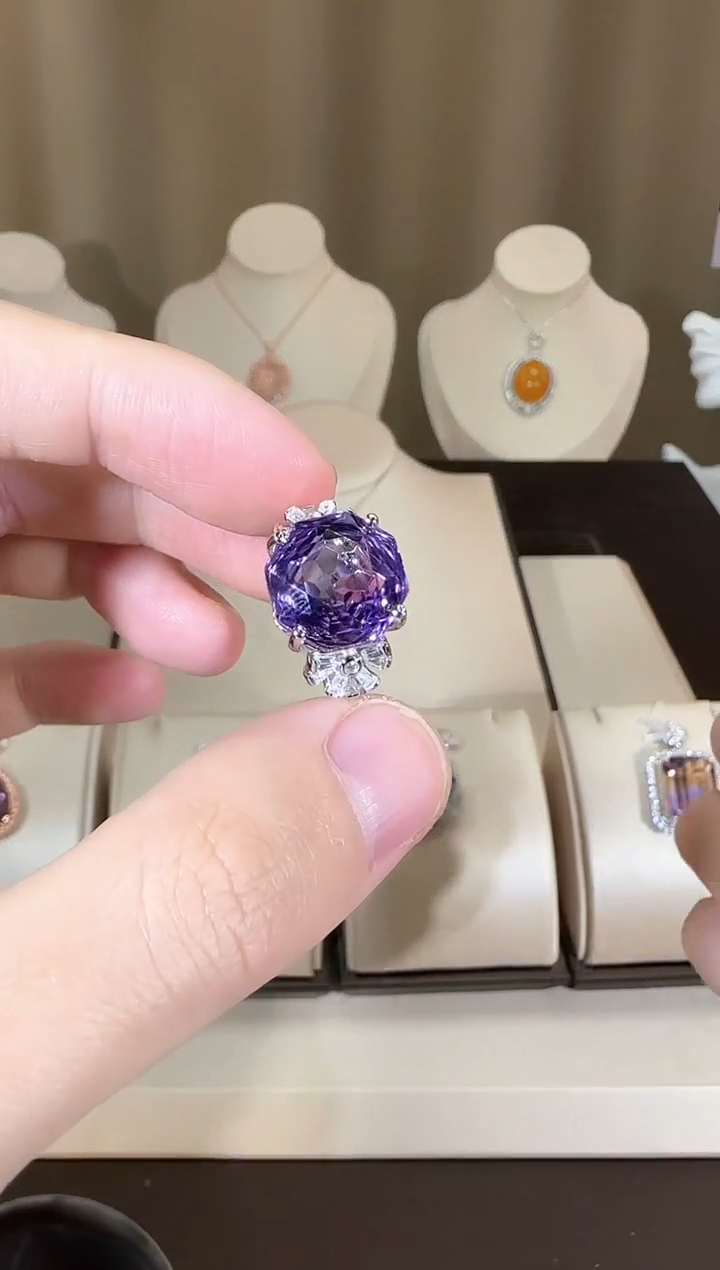 【闪购商品】紫晶戒指银S925镶嵌12mm玫瑰款
