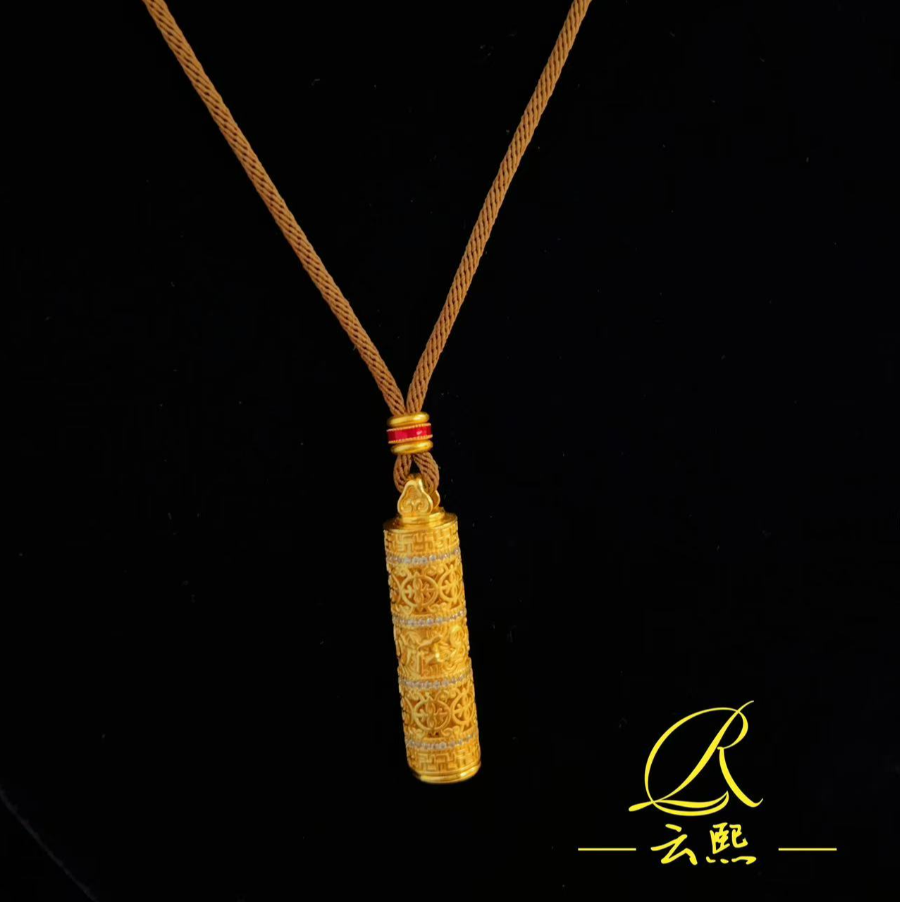 铜合金吊坠 新中式圆柱八宝随身吊坠轻奢坠链 D79