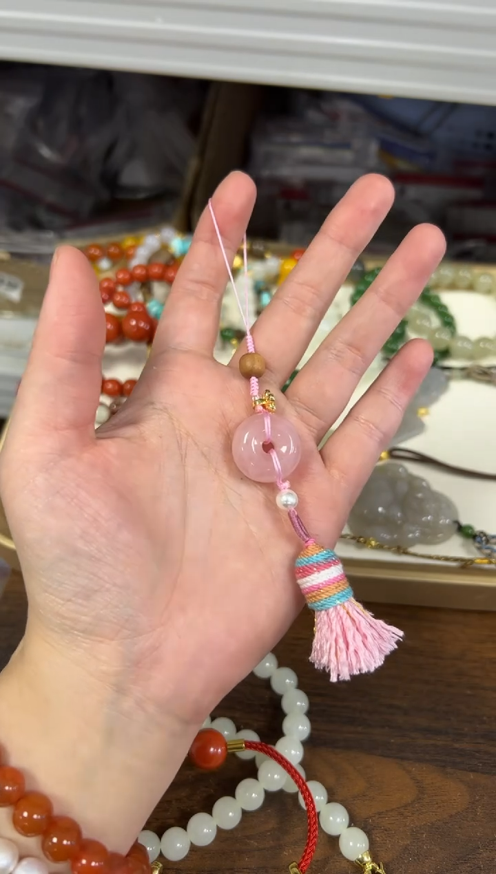 项链未镶嵌水晶粉水晶平安扣编制款挂件[17]