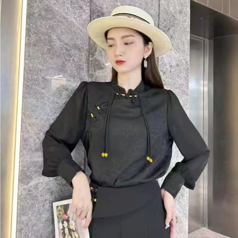 洋气国风衬衫女春季新款高端女士打底小衫S112