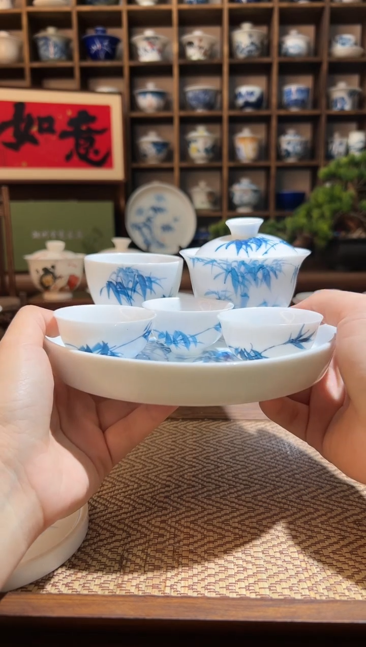 【闪购商品】竹子元宝盖碗+主人杯+3个客杯+壶承