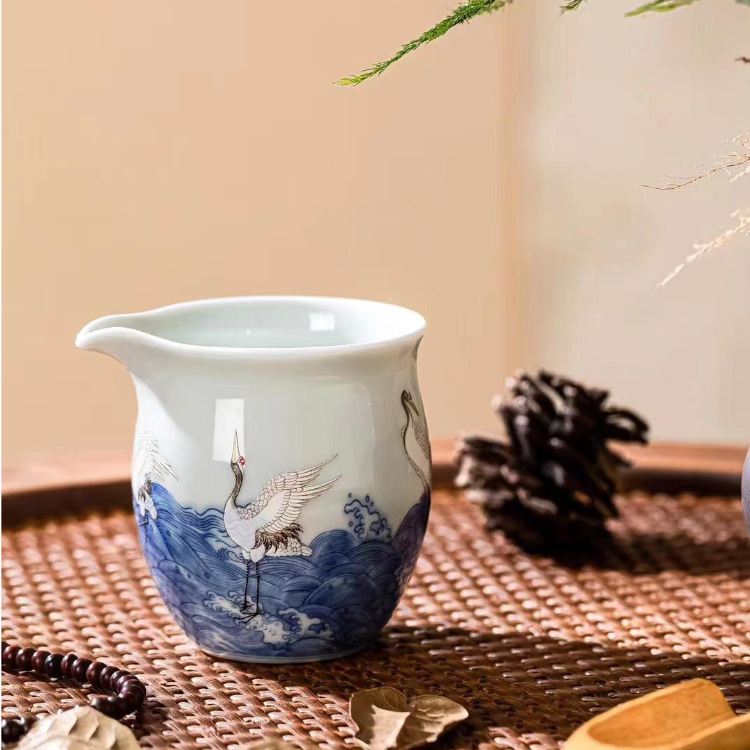 景德镇陶瓷仿古泥斗彩一品仙鹤公道杯分茶器防烫茶海陶瓷茶具