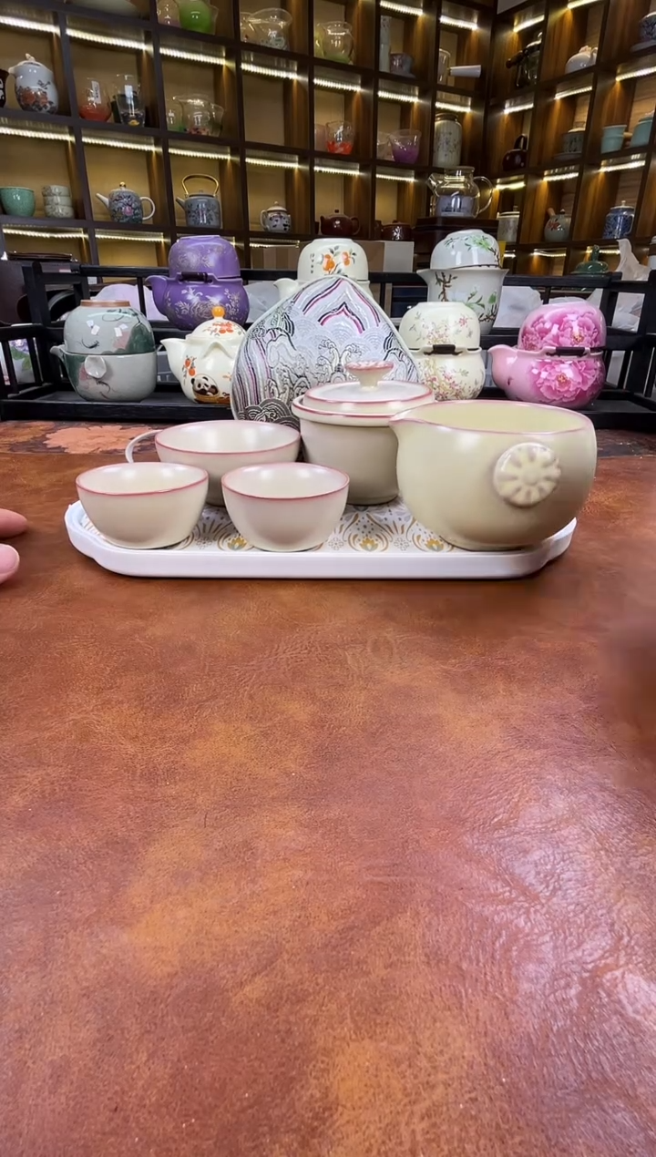 瓷片古道源猪油冻旅行+金银错茶盘