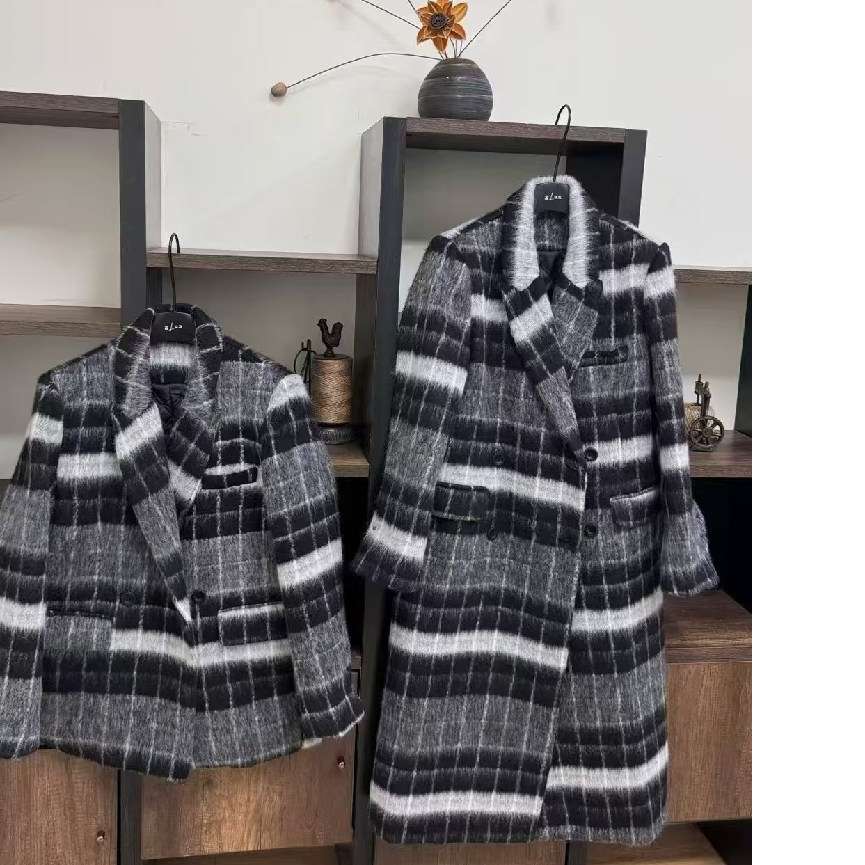 KDDZ秋冬小香风格子毛呢外套呢大衣加厚女装通勤冬季长款外套西装