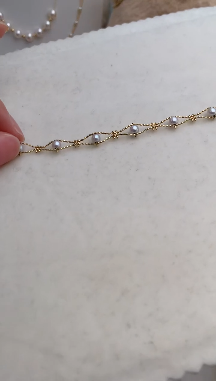 【闪购商品】海水珍珠手绳18K金镶嵌akoya蕾丝手链