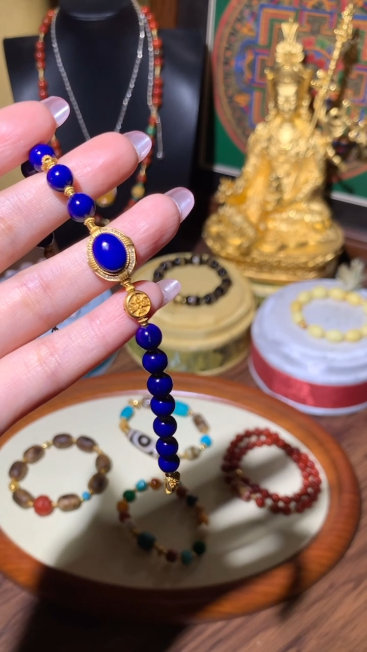 【闪购商品】青金石手链18K金镶嵌手链18K