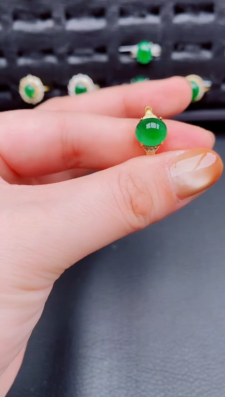 【闪购商品】翡翠戒指银S925镶嵌天然a货翡翠206