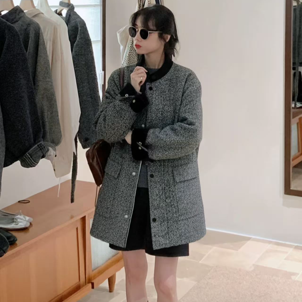 25477•羊毛外套 WT# 东大门夹棉中长款羊毛外套•