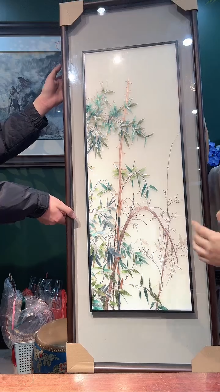 竖款非遗苏绣手工刺绣装饰画带框不包邮