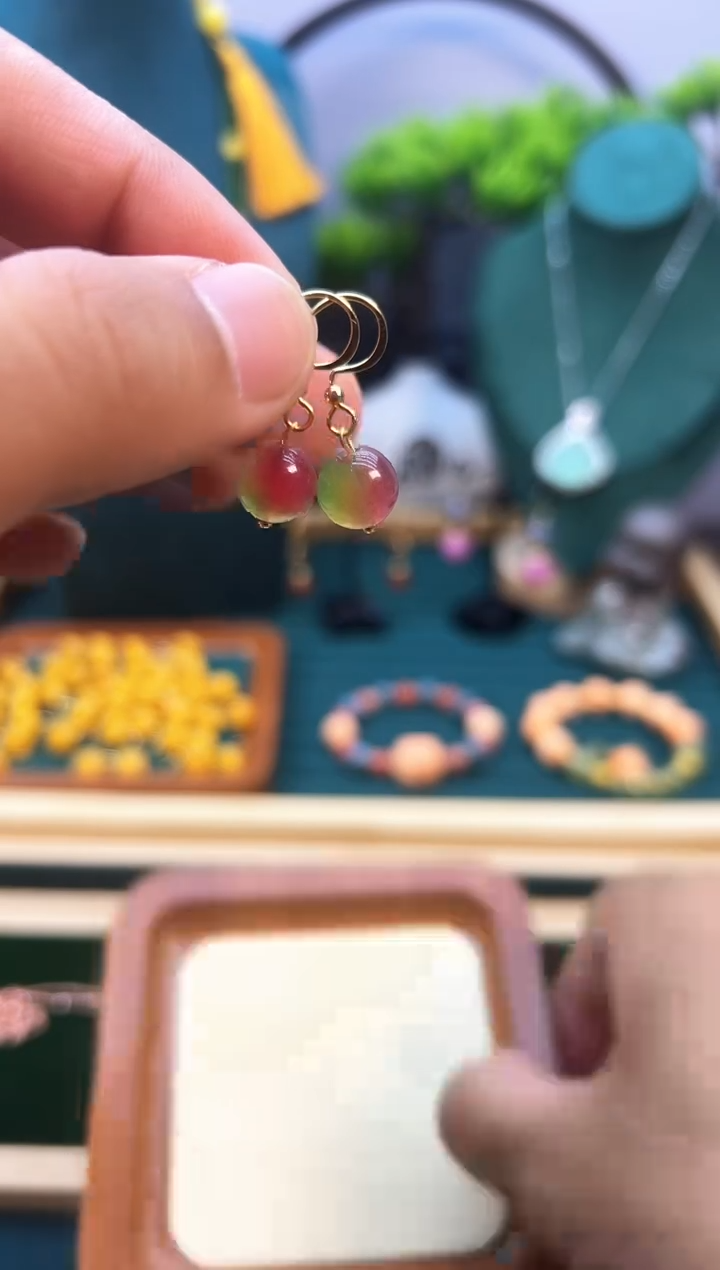 碧玺耳饰14K金镶嵌E133        