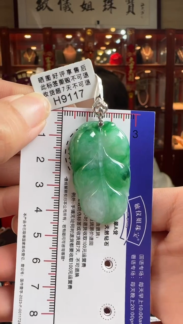 【闪购商品】翡翠颈饰18K金镶嵌H9117叶子