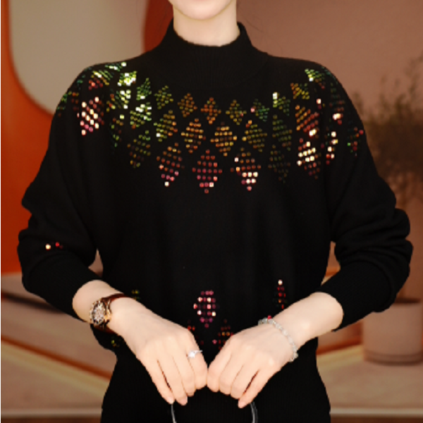 （秋季新款含棉羊毛衣针织毛线衣柔软保暖百搭上衣）V25C915