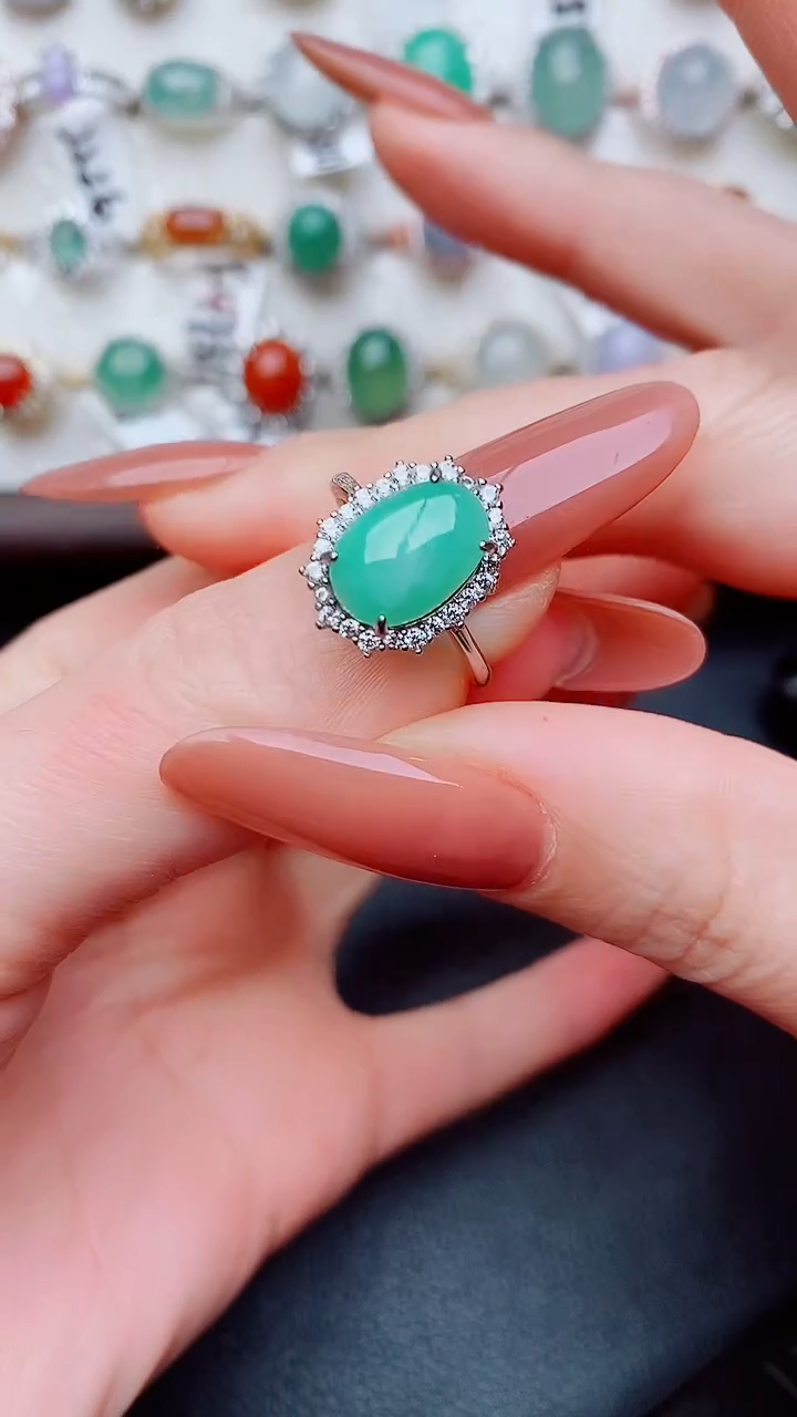 银S925镶嵌戒指翡翠...