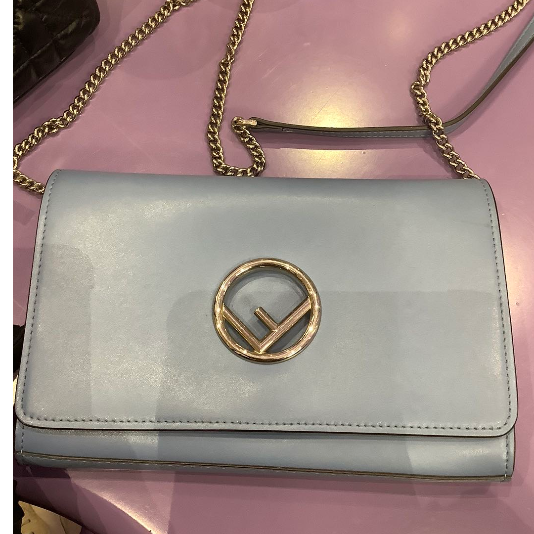 95新 FENDI/芬迪 小花Jerry活动 蓝色F WOC 链条包