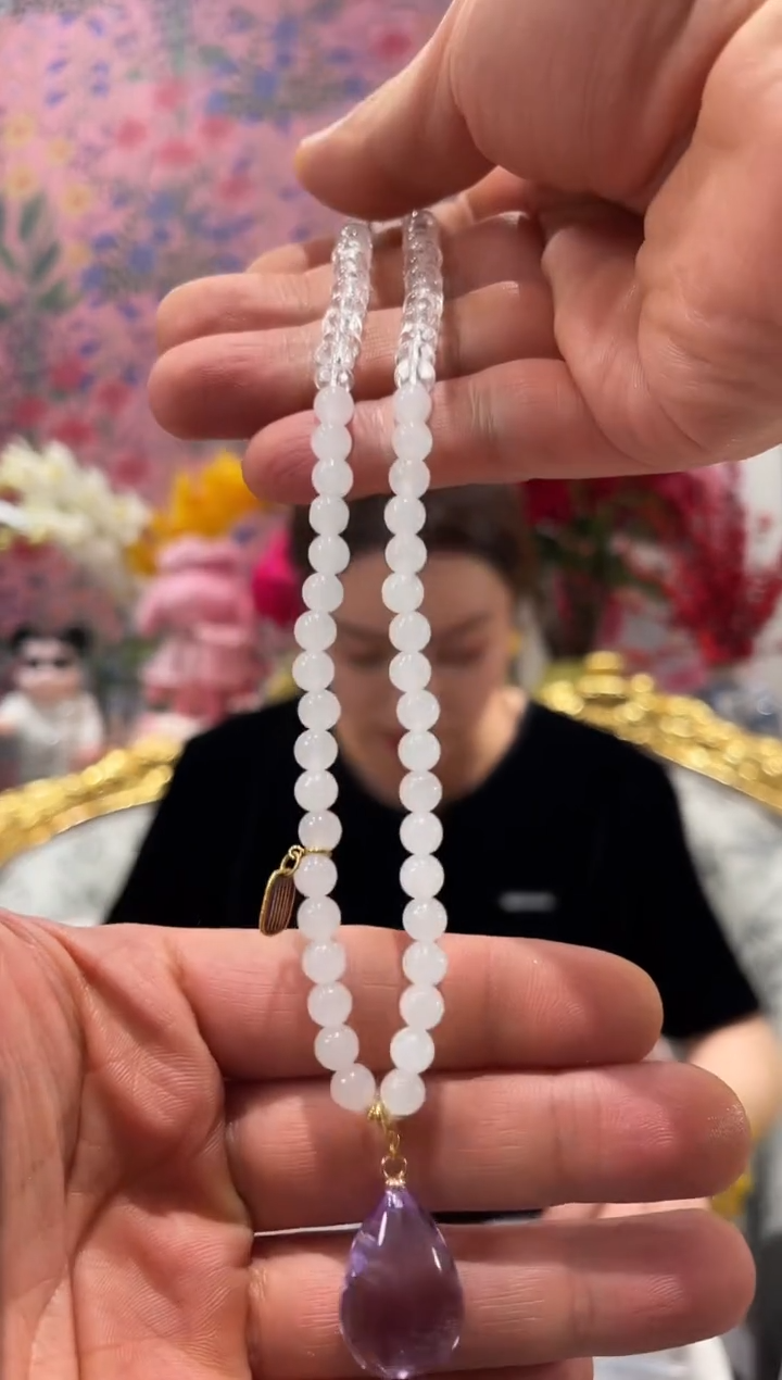 【闪购商品】和田玉项链18K金镶嵌和田玉水晶项链