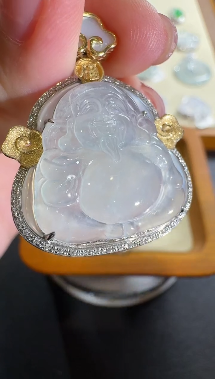 【闪购商品】翡翠吊坠(不含链)18K金镶嵌【源头工厂】钻石镶嵌