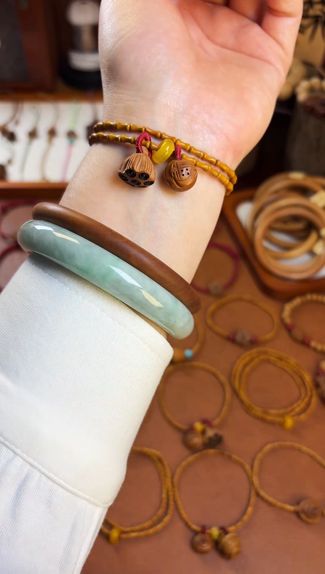 手串桃核竹节双圈福气连连