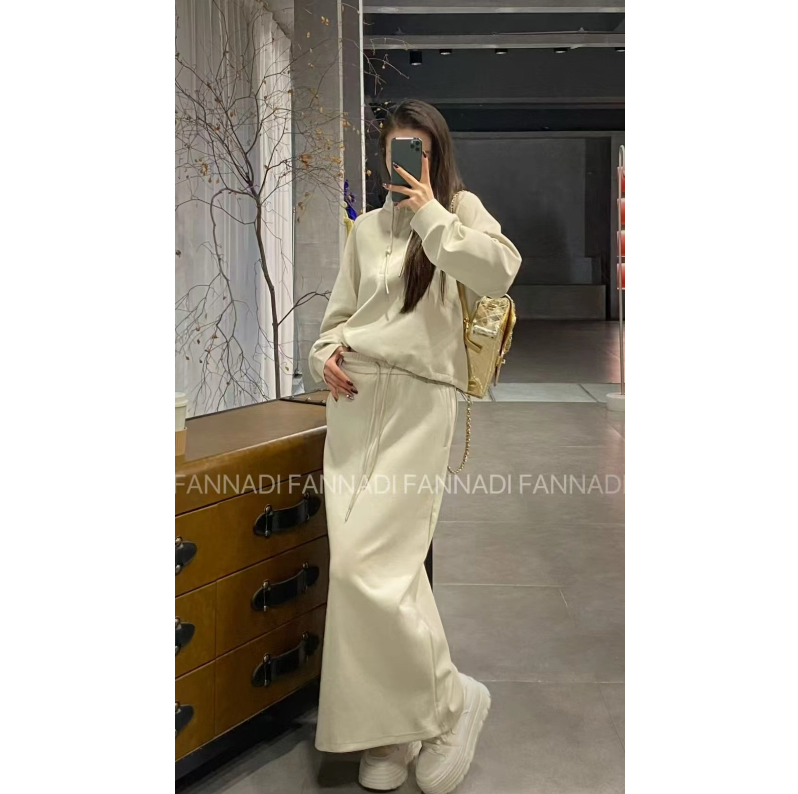 SOSE【套装】韩系立领卫衣+松紧腰抽绳半身裙两件套 X31A 083 / -1