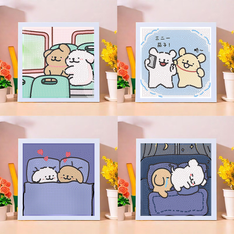 线条小狗贴画钻石手工粘贴儿童卡通diy生日礼物益智玩具摆台