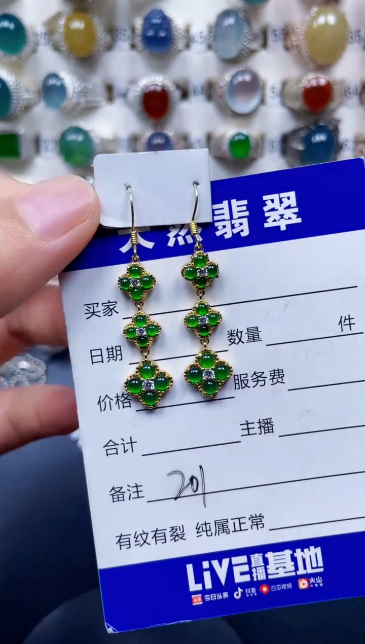 银S925镶嵌翡翠耳饰201