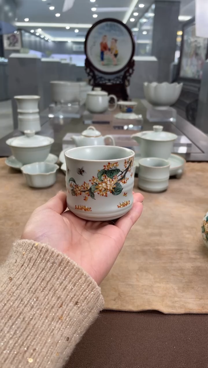 周泽堂天青余秀华彩绘空竹杯（桂花）