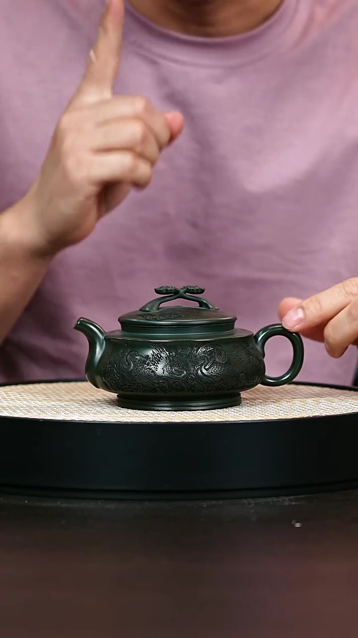 茶壶紫砂古绿泥云肩如意260cc