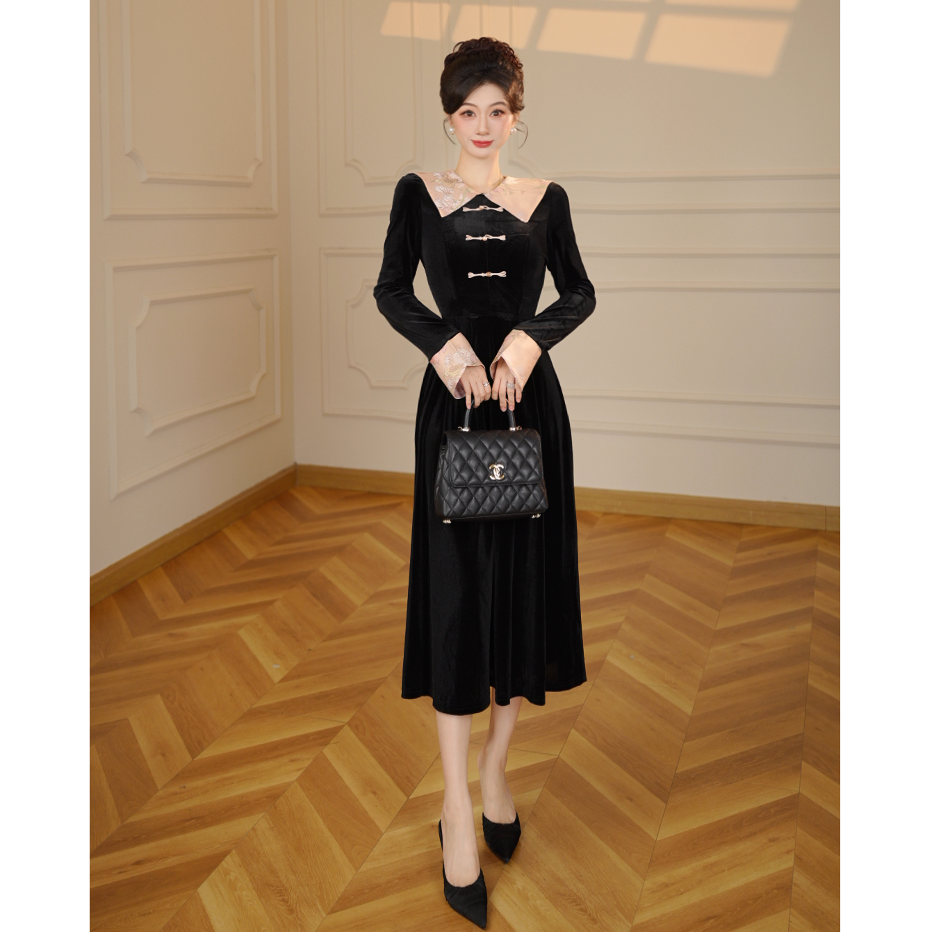 【张小小】赫本风连衣裙2025春秋新款新中式国风长裙裙子女TX0140