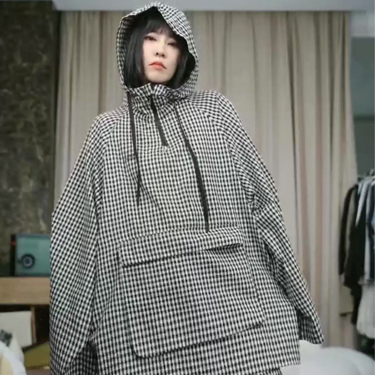 infobyfive福利夏季新款kulala防晒格子大口袋连帽外套NF0503090