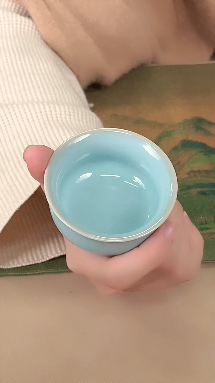 杯子瓷韩红天青釉小如意
