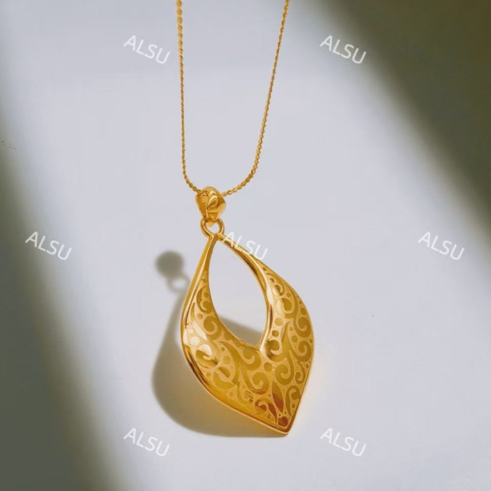 合金项链 ALSU原创经典光面花纹项链百搭简约金色时尚轻奢升级版