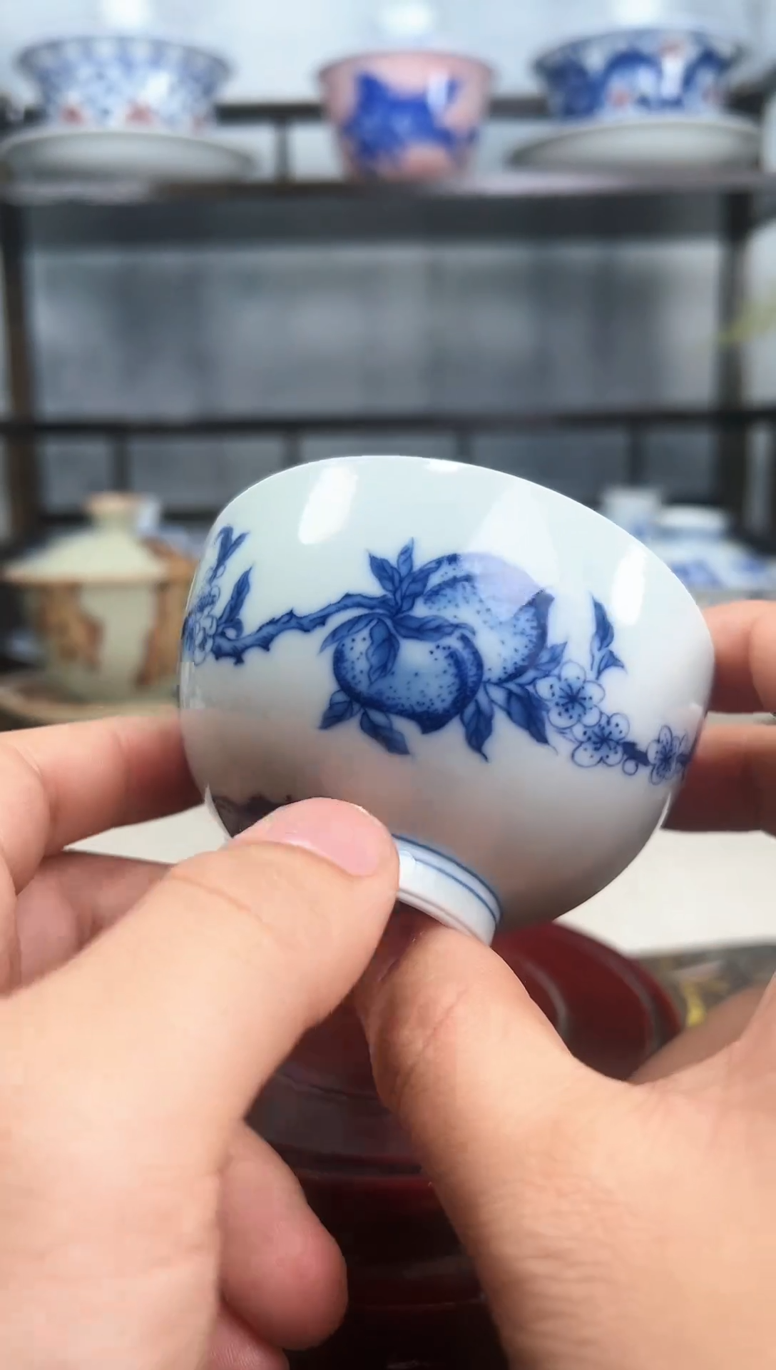 【闪购商品】杯子景德镇青花桃子鸡心杯