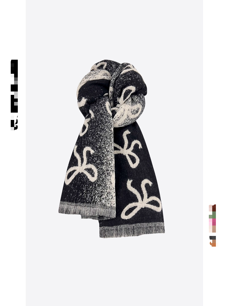 简约百搭蝴蝶结少女风轻职风围巾经典冬季提花秋冬女款针织时尚