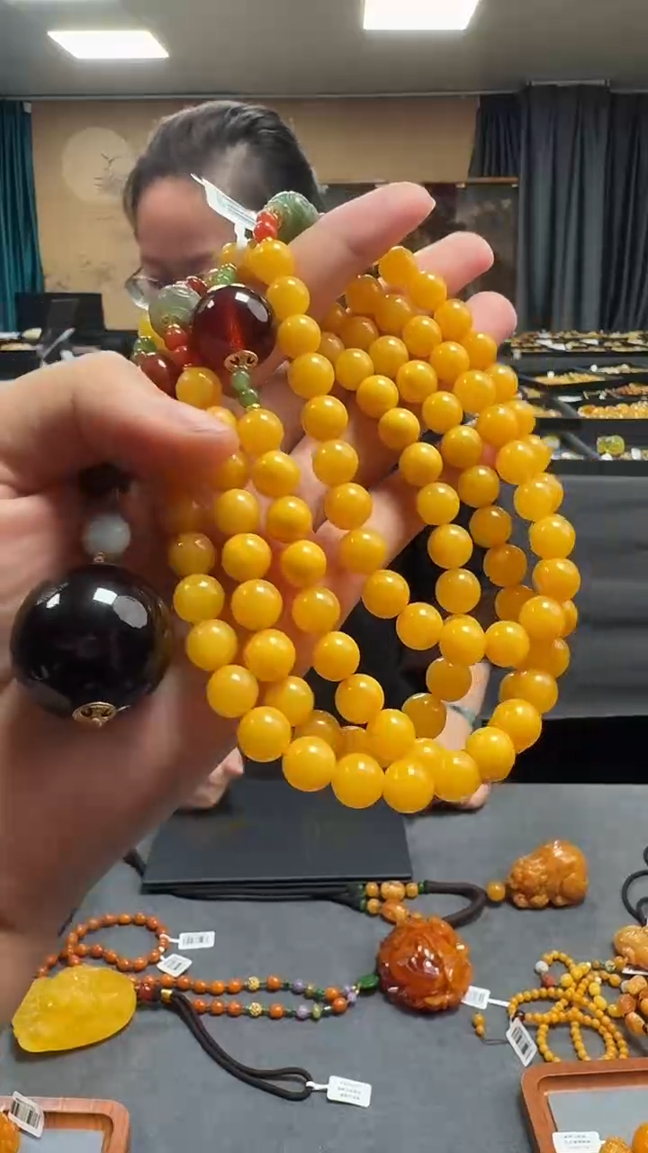 琥珀毛衣链未镶嵌天然保真蜜蜡圆珠DIY毛衣链