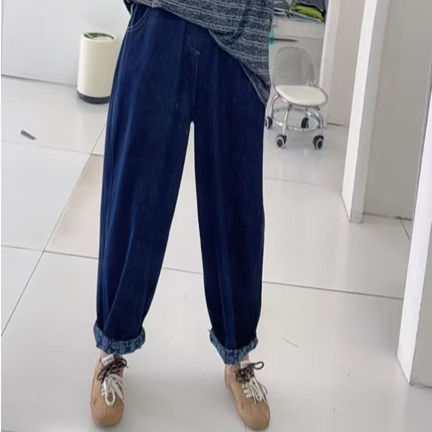 XL93欧版弹力印花牛仔休闲老爹裤-20277-B牛仔裤宽松裤子