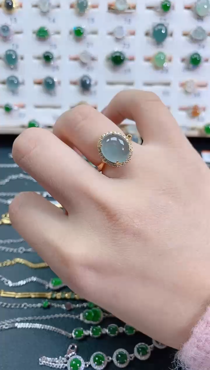 银S925镶嵌戒指翡翠天然翡翠