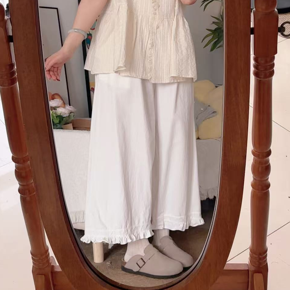 【杨杨推荐】大码松紧九分裤通用木耳休闲裤百搭纯色休闲松紧腰宽松