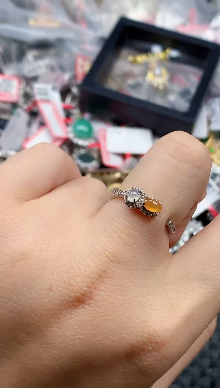 银S925镶嵌戒指翡翠天然A货缅甸翡翠