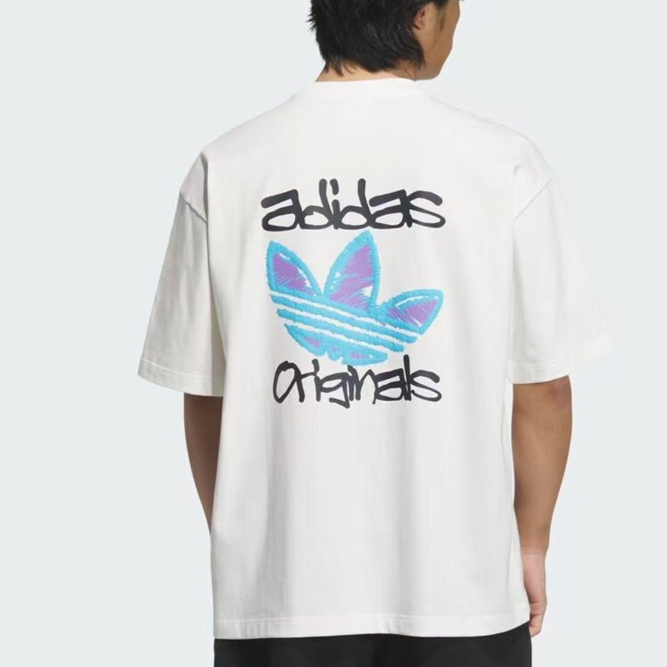 adidas/阿迪达斯男女经典纯棉时尚三叶草大logo圆领短袖T恤KE5793
