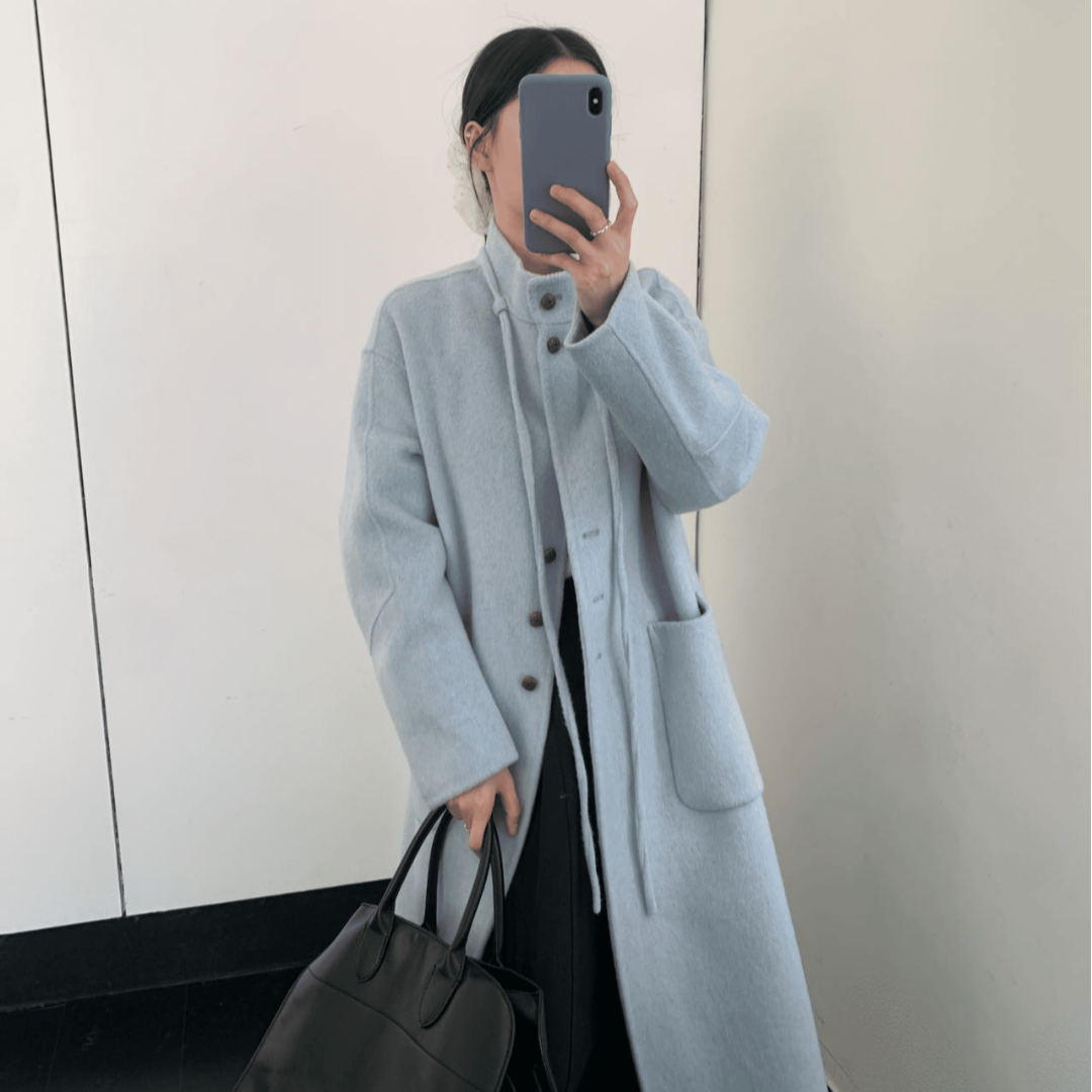 JIALENI佳乐妮立领飘带长款羊毛双面呢外套8557