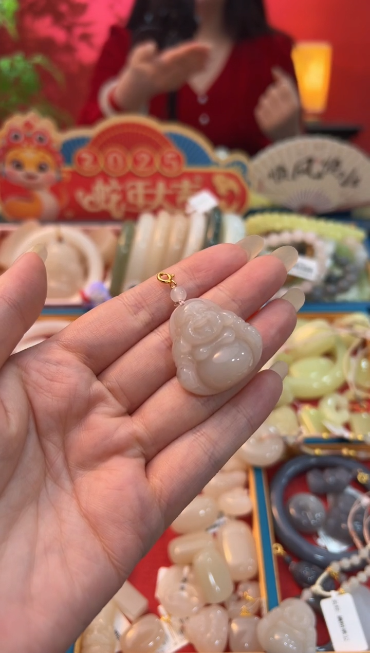 【闪购商品】和田玉吊坠未镶嵌红藕粉佛公30mm