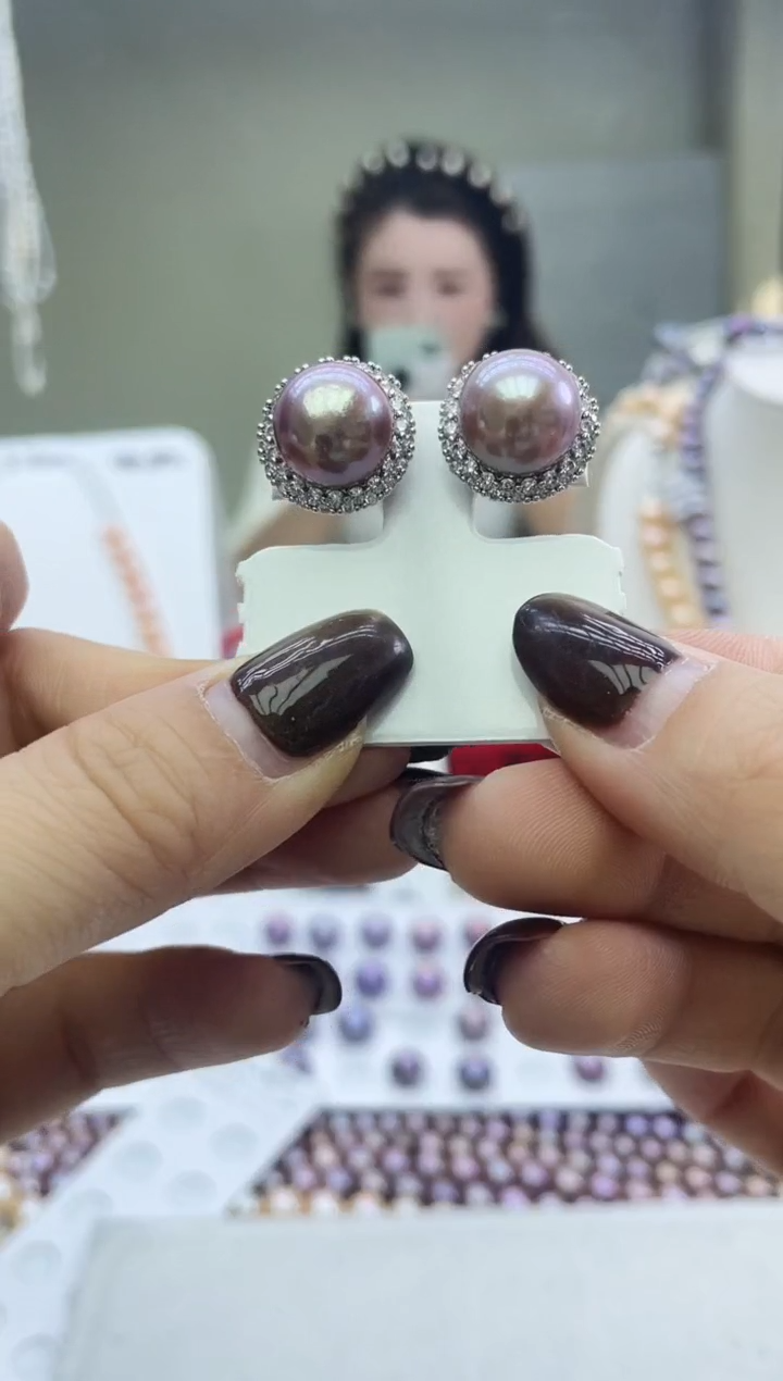 未镶嵌耳饰淡水珍珠紫色系 太阳花耳饰