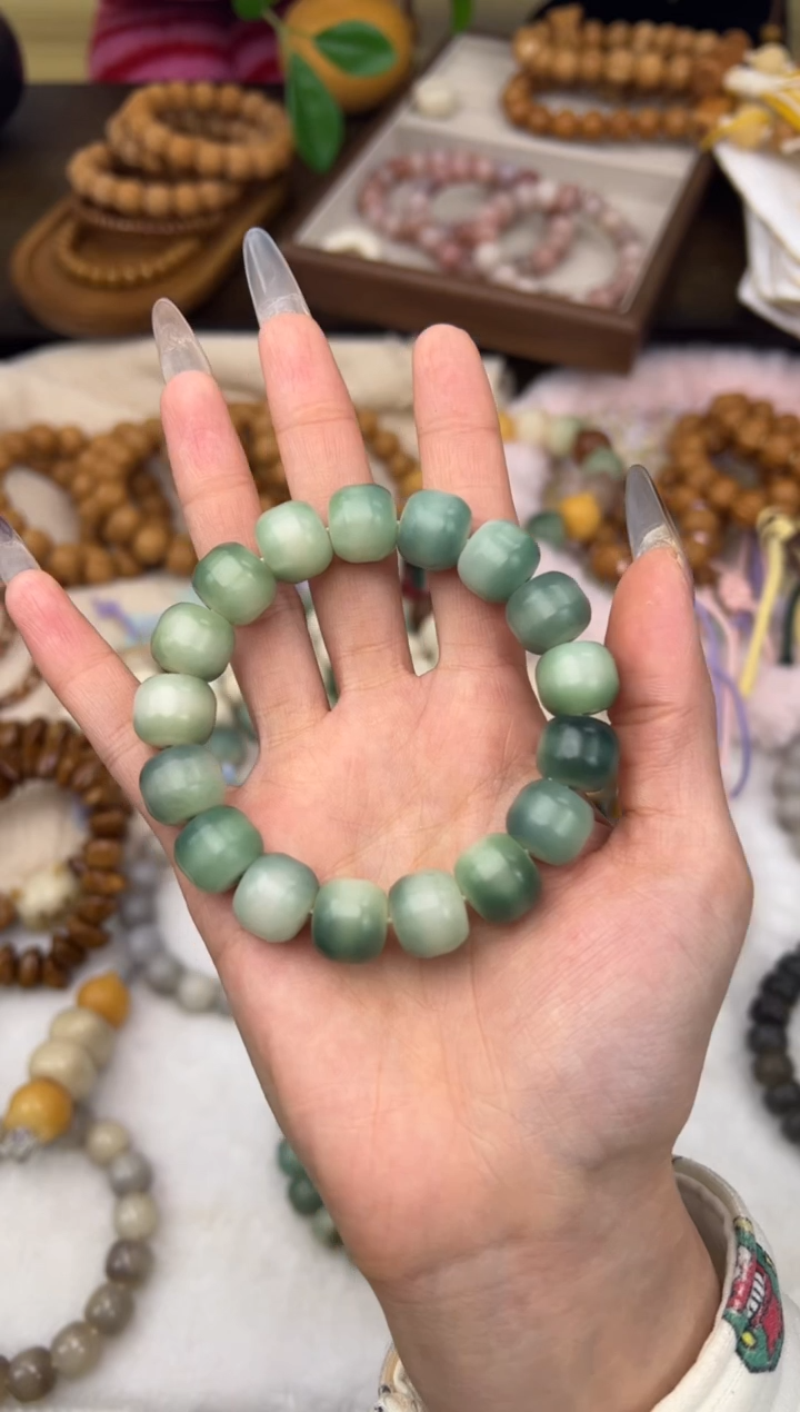 手串菩提根/象牙果?****｡【海洋】卡13飘花手工干磨汉堡珠882