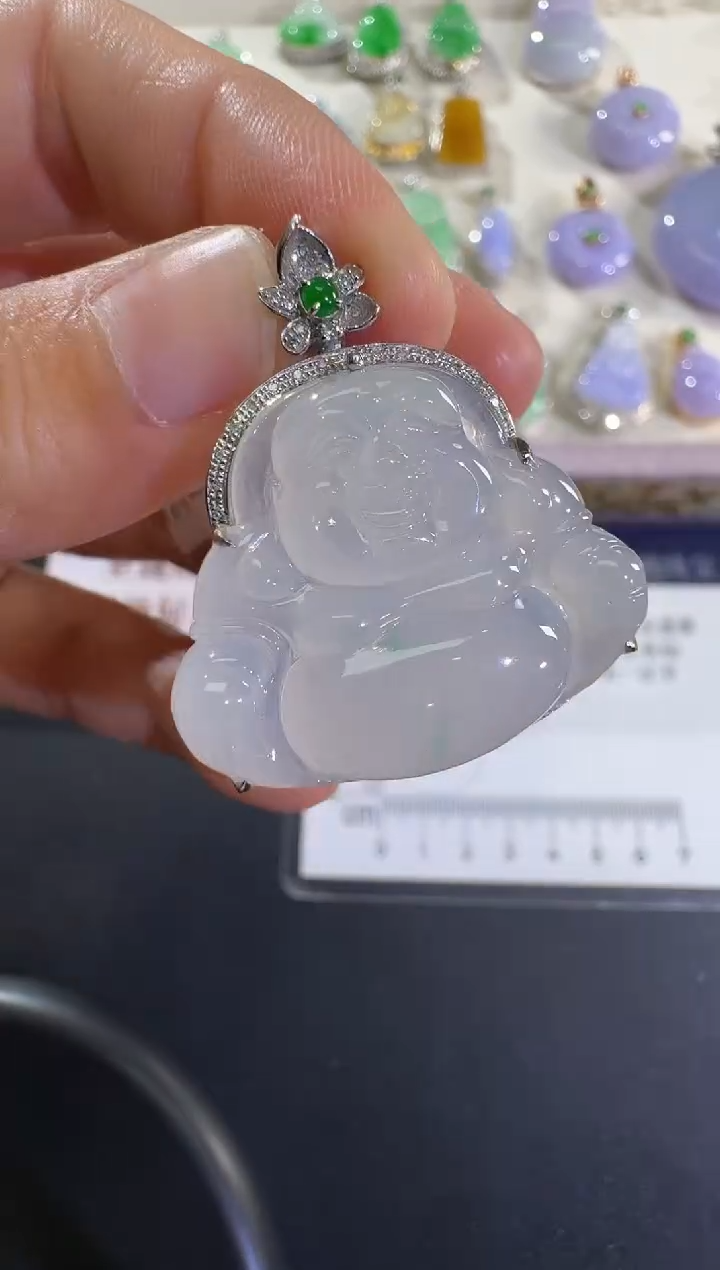 吊坠(不含链)18K金镶嵌翡翠【源头工厂】钻石镶嵌